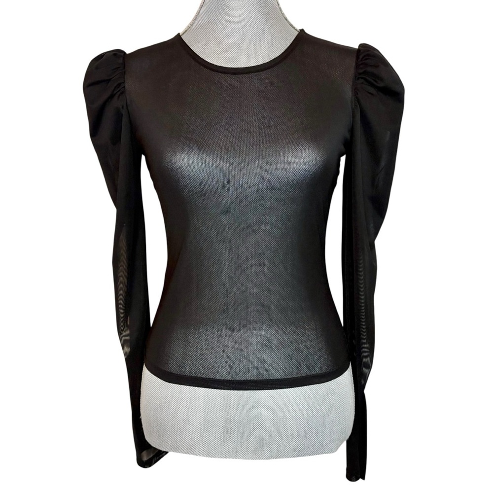 Forever 21 Black Sheer Mesh Puff Sleeve Top